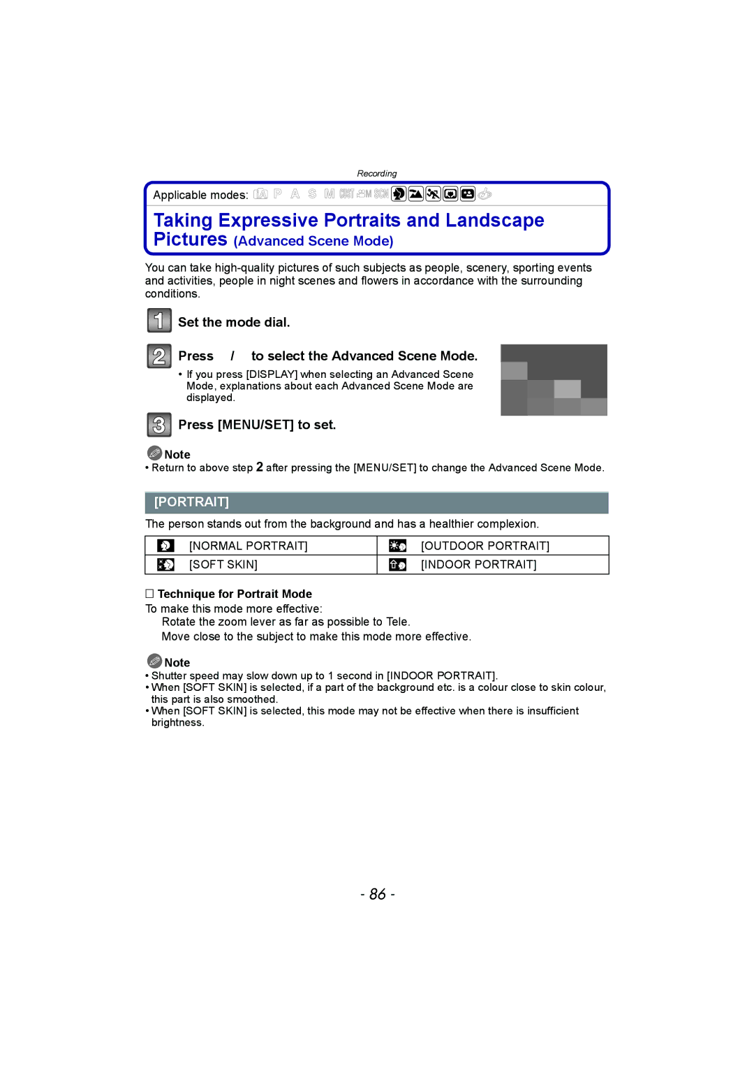 Panasonic DMC-FZ150 operating instructions Taking Expressive Portraits and Landscape 