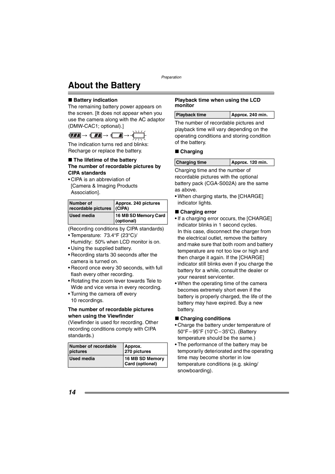 Panasonic DMC-FZ15P operating instructions About the Battery 