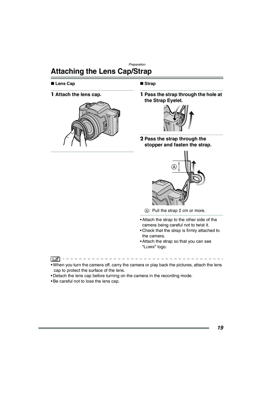 Panasonic DMC-FZ15P operating instructions Attaching the Lens Cap/Strap, Lens Cap Strap 