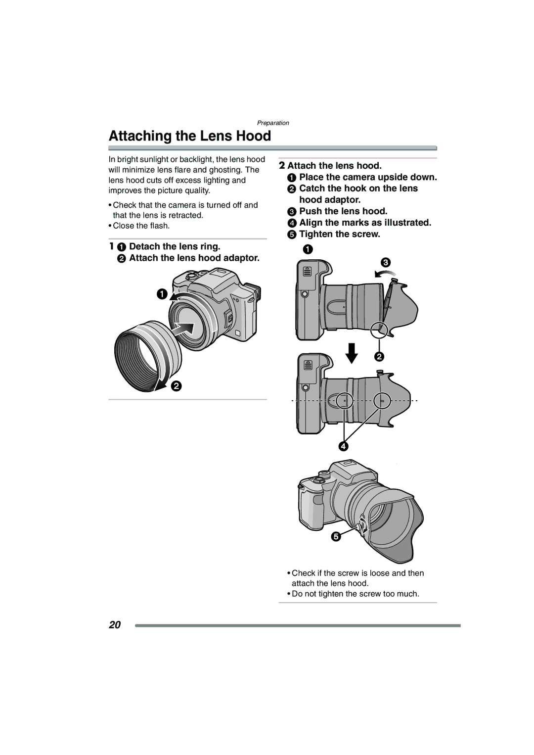 Panasonic DMC-FZ15P operating instructions Attaching the Lens Hood 