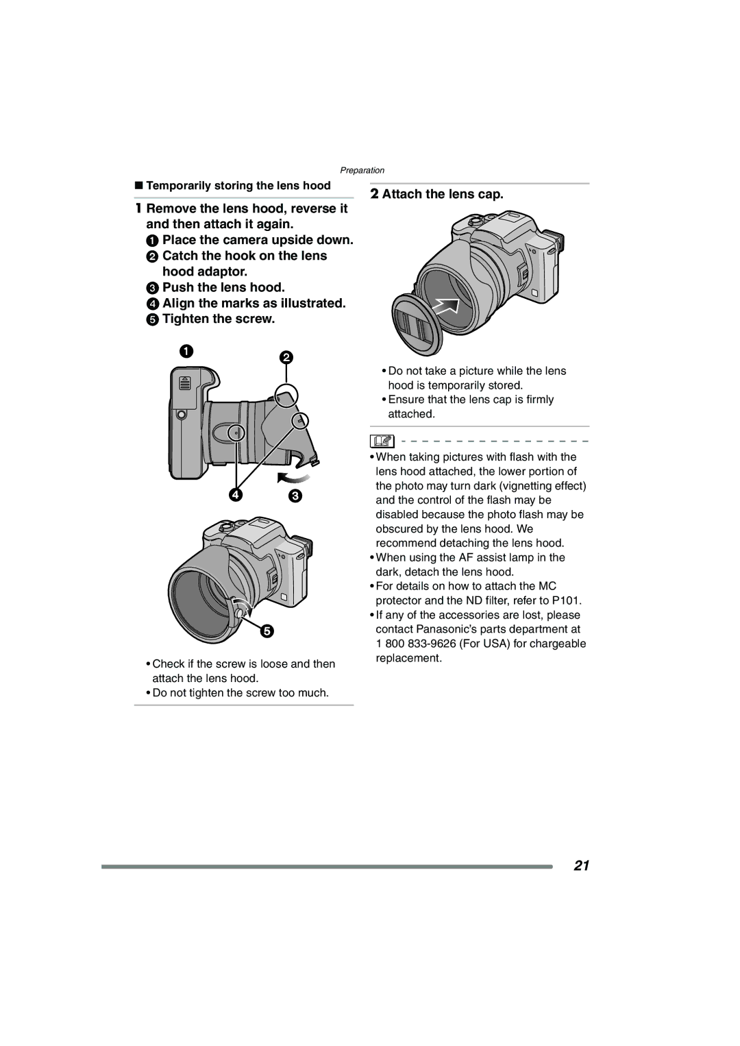 Panasonic DMC-FZ15P operating instructions Temporarily storing the lens hood 