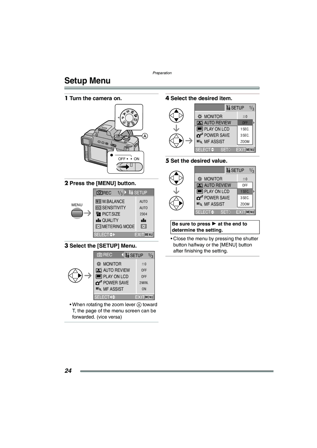 Panasonic DMC-FZ15P operating instructions Setup Menu 