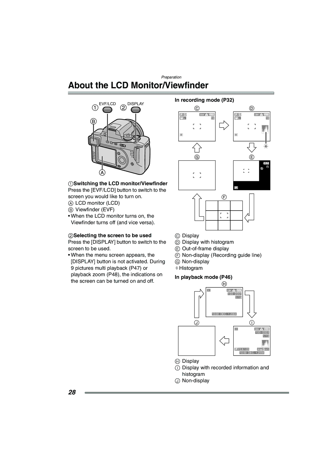 Panasonic DMC-FZ15P operating instructions About the LCD Monitor/Viewfinder, Recording mode P32, Playback mode P46 