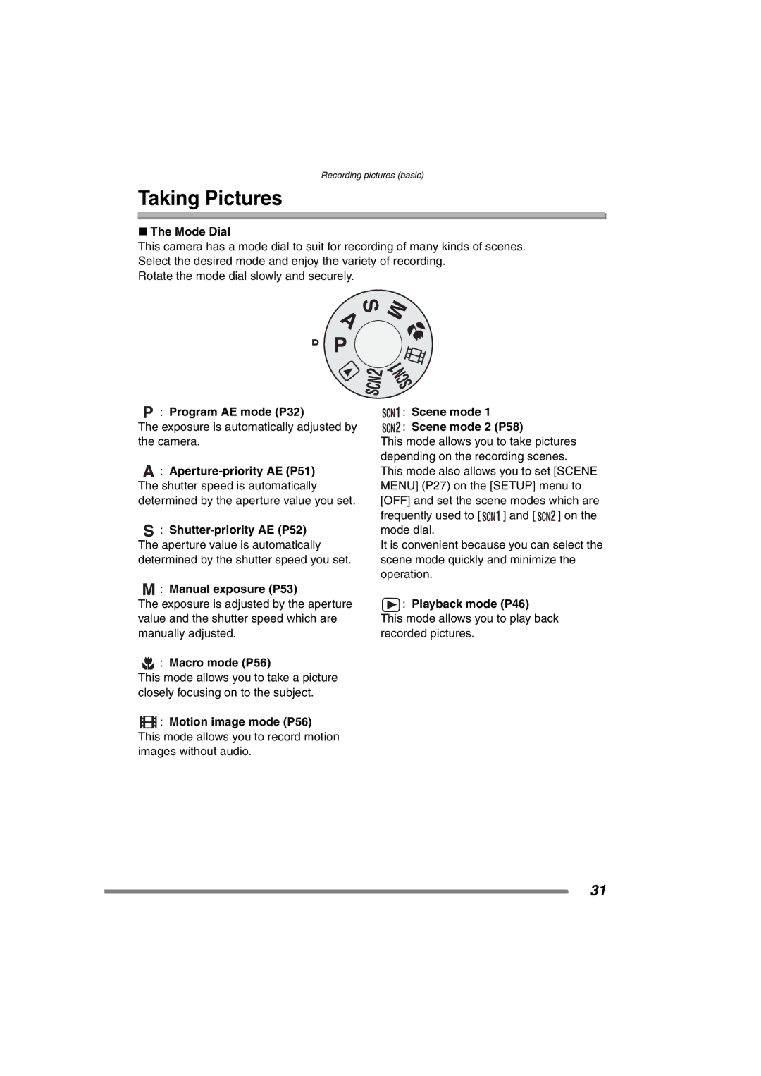 Panasonic DMC-FZ15P operating instructions Taking Pictures 