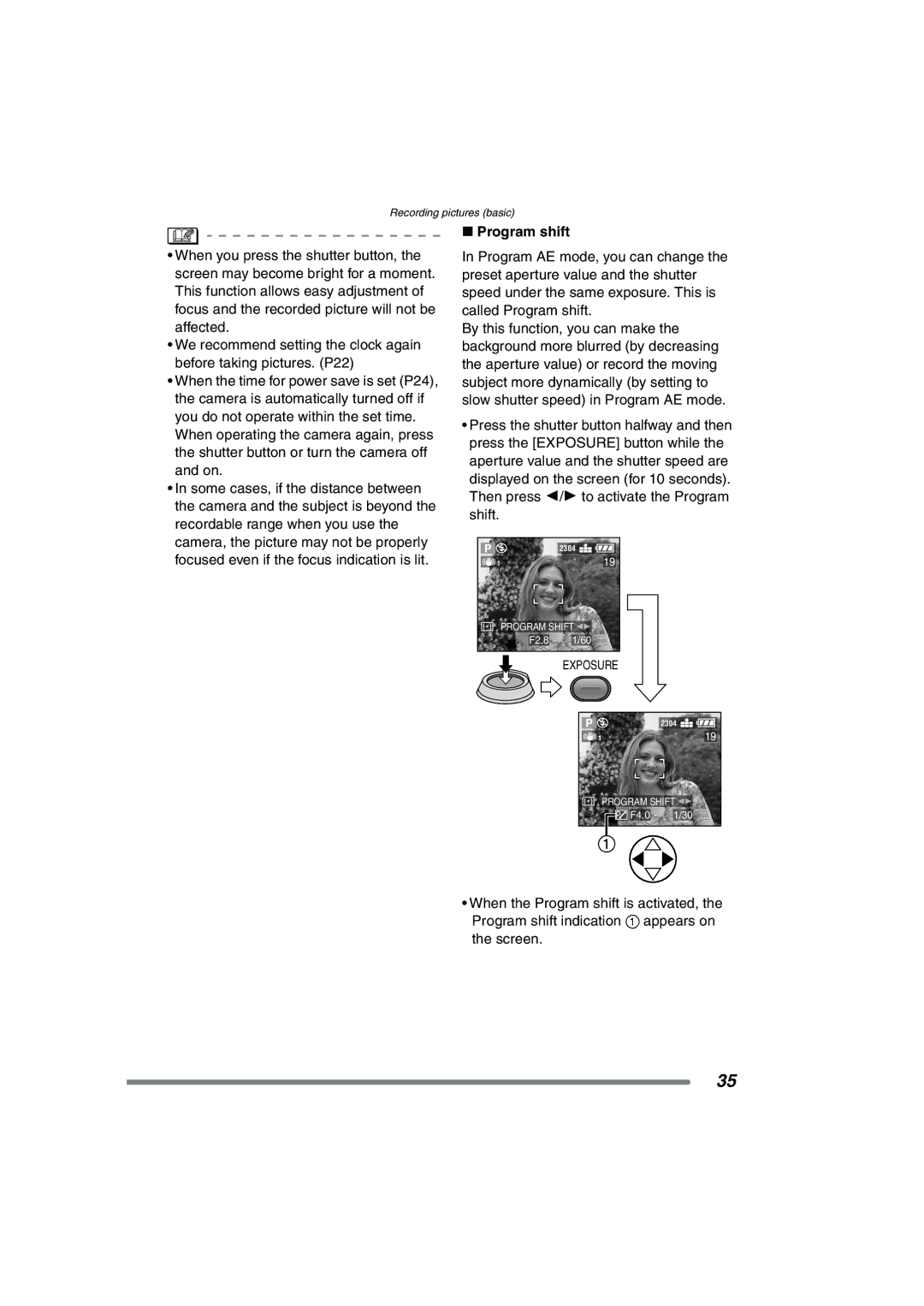 Panasonic DMC-FZ15P operating instructions Program shift 