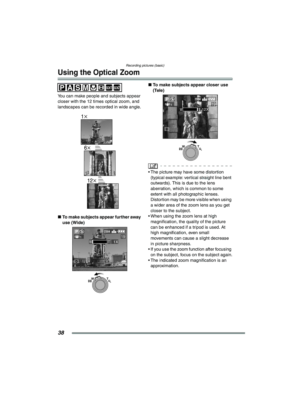 Panasonic DMC-FZ15P operating instructions Using the Optical Zoom, To make subjects appear closer use Tele 