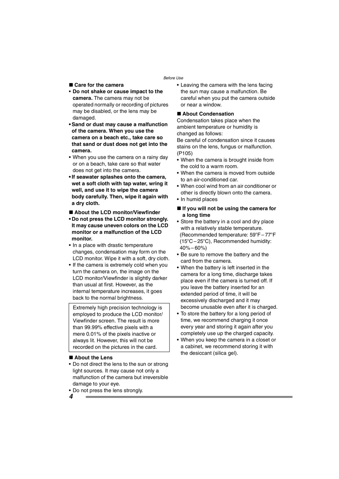 Panasonic DMC-FZ15P operating instructions About the Lens, If you will not be using the camera for Long time 