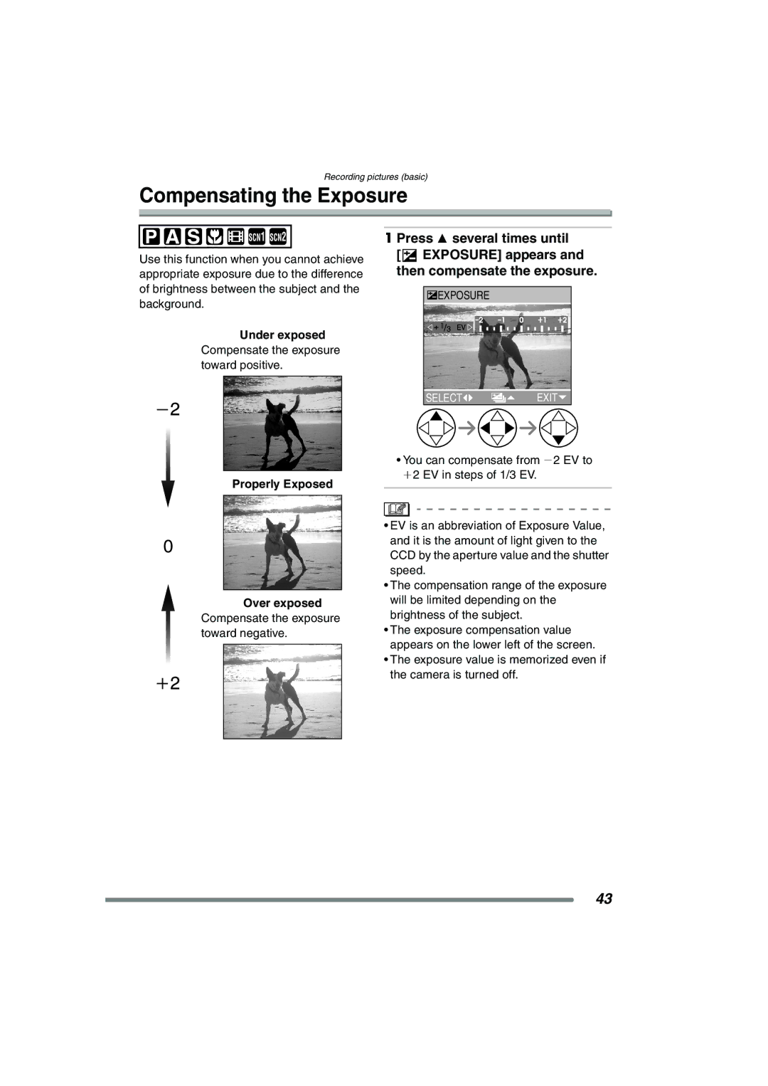 Panasonic DMC-FZ15P operating instructions Compensating the Exposure, Under exposed, Properly Exposed Over exposed 