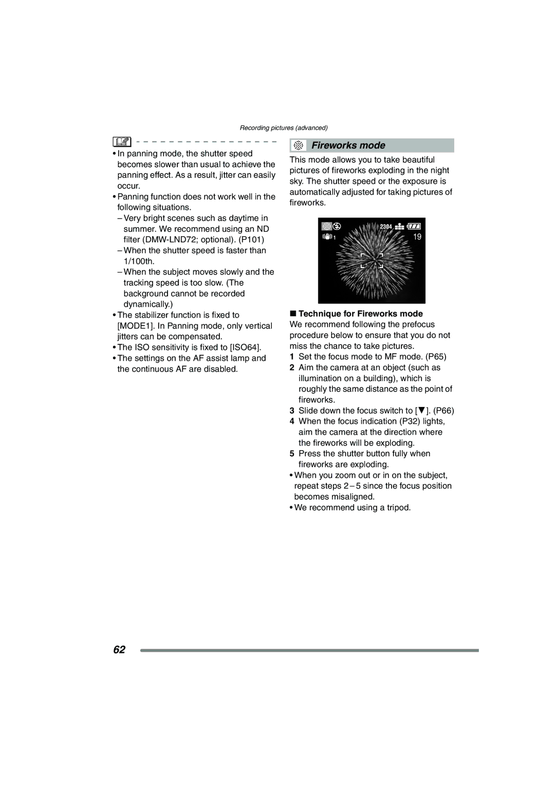 Panasonic DMC-FZ15P operating instructions Fireworks mode 