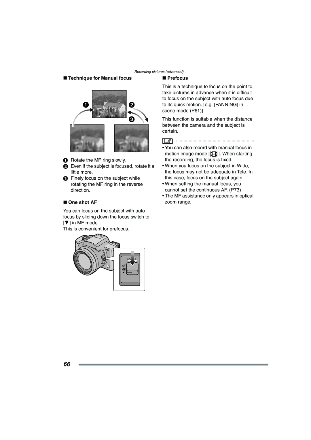 Panasonic DMC-FZ15P operating instructions Prefocus, One shot AF 