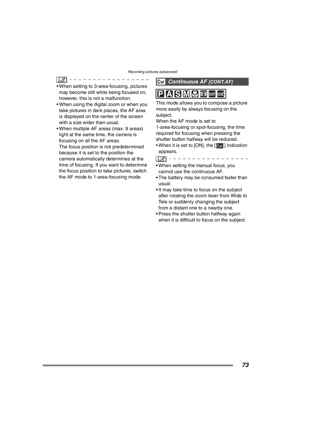 Panasonic DMC-FZ15P operating instructions Continuous AF CONT.AF 