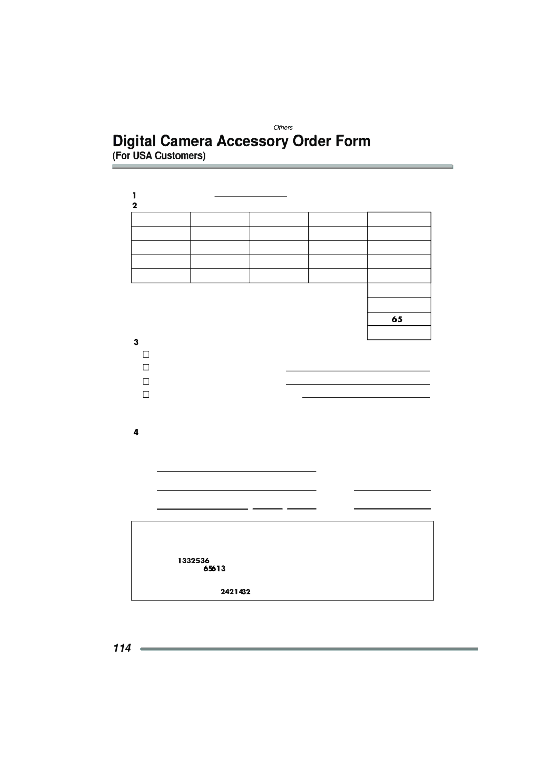 Panasonic DMC-FZ15P operating instructions Digital Camera Accessory Order Form, For USA Customers 