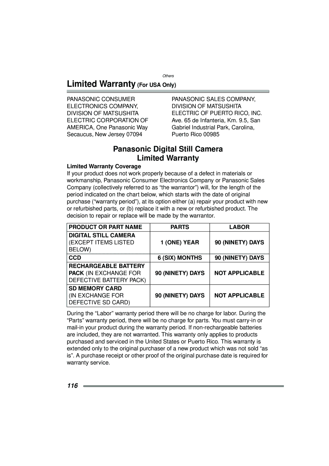 Panasonic DMC-FZ15P operating instructions Limited Warranty For USA Only, Limited Warranty Coverage 