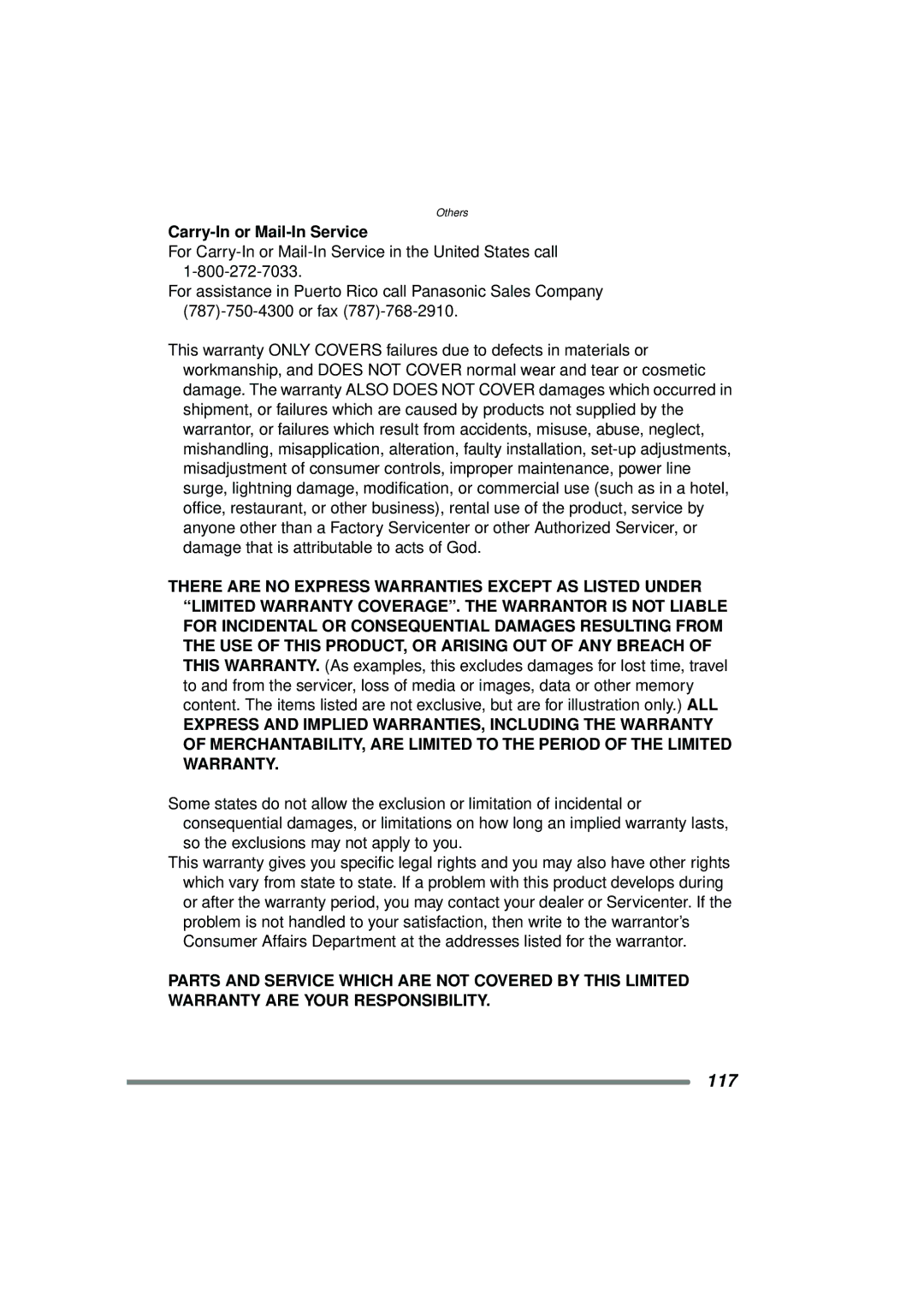 Panasonic DMC-FZ15P operating instructions Carry-In or Mail-In Service 