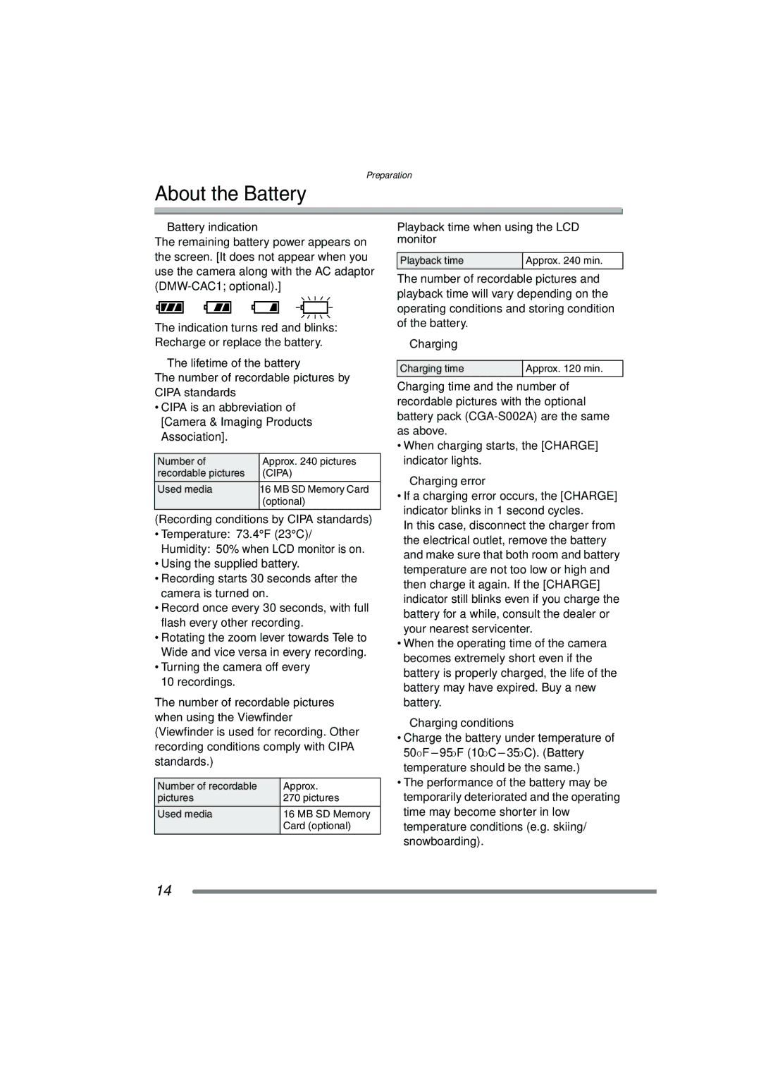 Panasonic DMC-FZ15P operating instructions About the Battery 