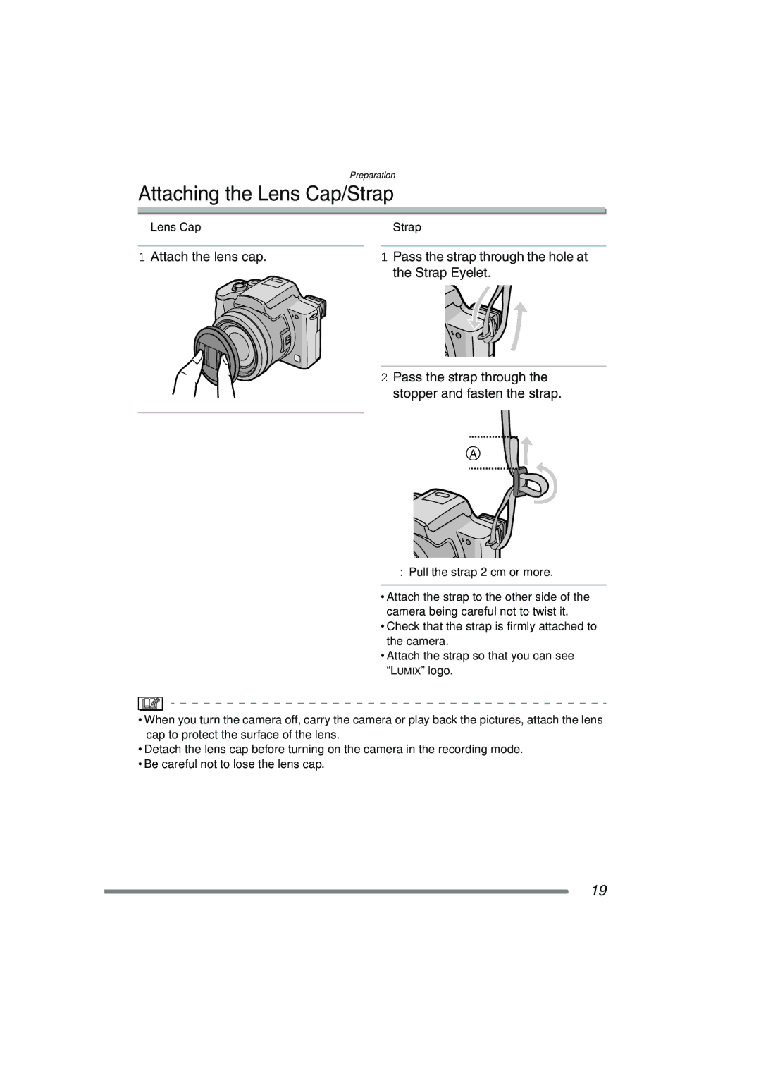 Panasonic DMC-FZ15P operating instructions Attaching the Lens Cap/Strap, Lens Cap Strap 