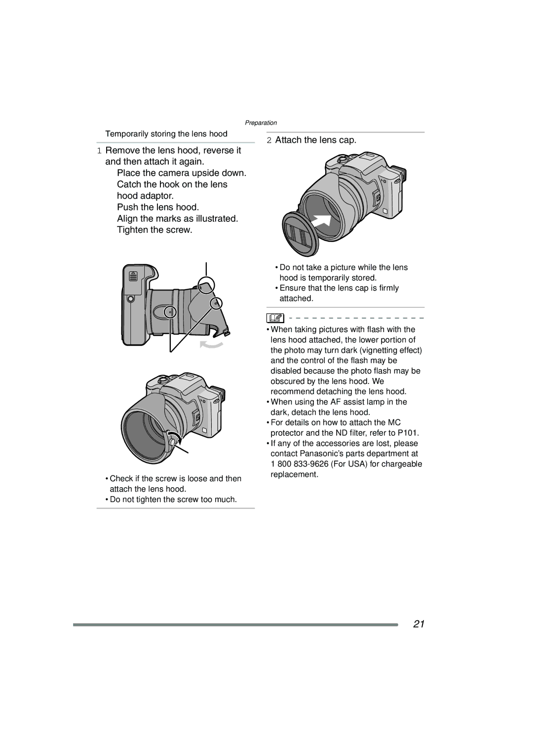 Panasonic DMC-FZ15P operating instructions Temporarily storing the lens hood 