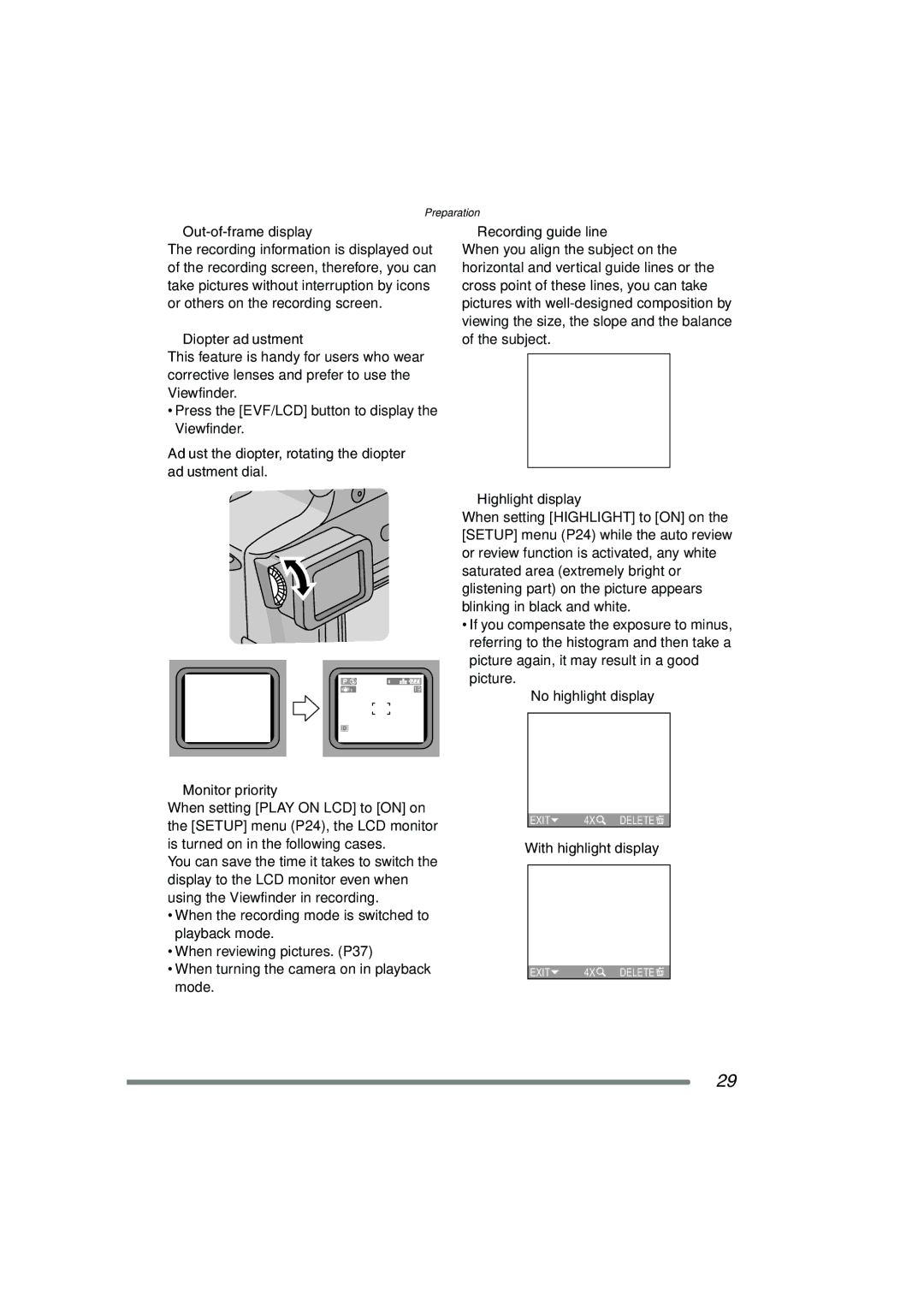 Panasonic DMC-FZ15P Out-of-frame display, Diopter adjustment, Adjust the diopter, rotating the diopter adjustment dial 