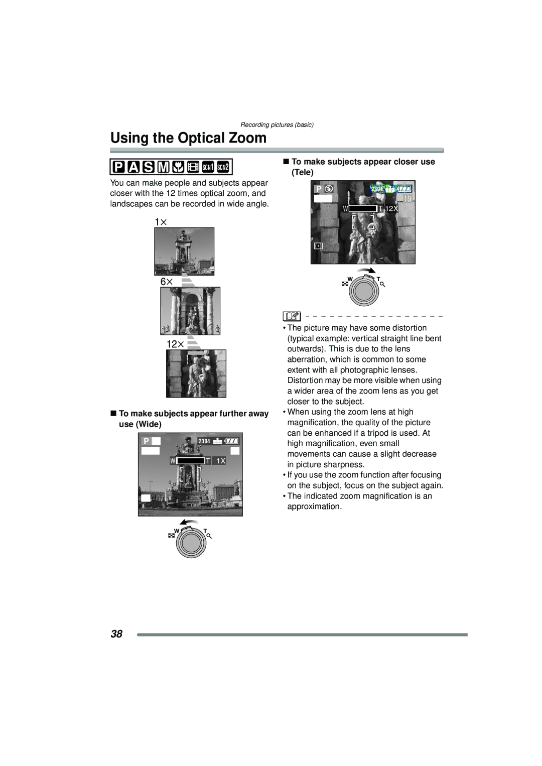 Panasonic DMC-FZ15P operating instructions Using the Optical Zoom, To make subjects appear closer use Tele 