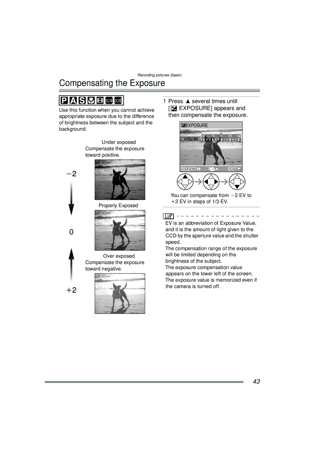 Panasonic DMC-FZ15P operating instructions Compensating the Exposure, Under exposed, Properly Exposed Over exposed 