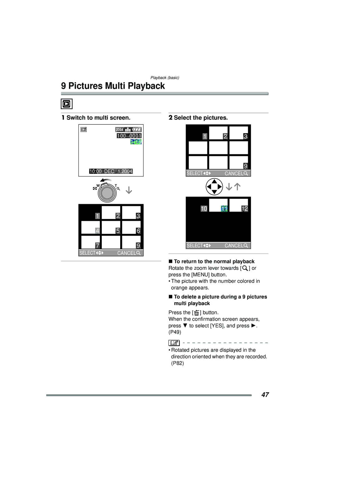 Panasonic DMC-FZ15P Pictures Multi Playback, Switch to multi screen, Select the pictures, To return to the normal playback 