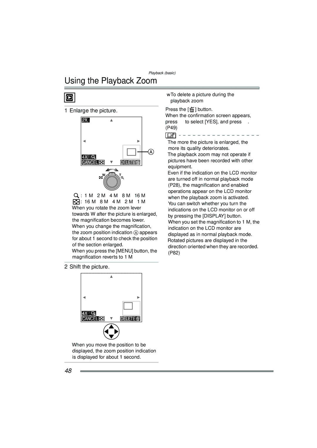 Panasonic DMC-FZ15P operating instructions Using the Playback Zoom, Enlarge the picture, Shift the picture 