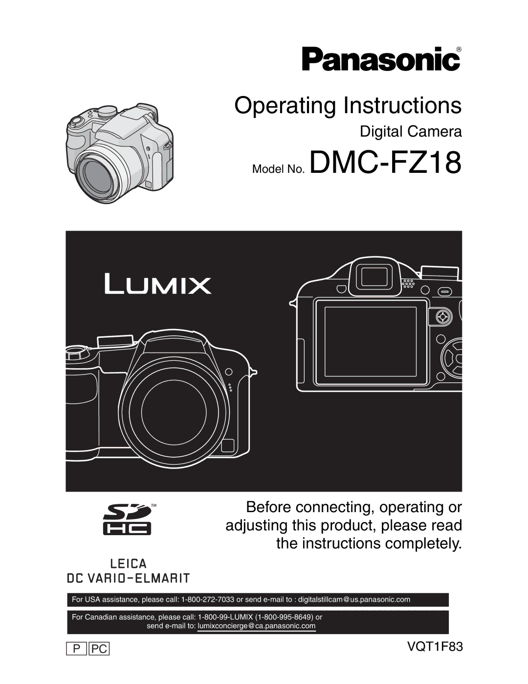 Panasonic DMC-FZ18 operating instructions Operating Instructions 