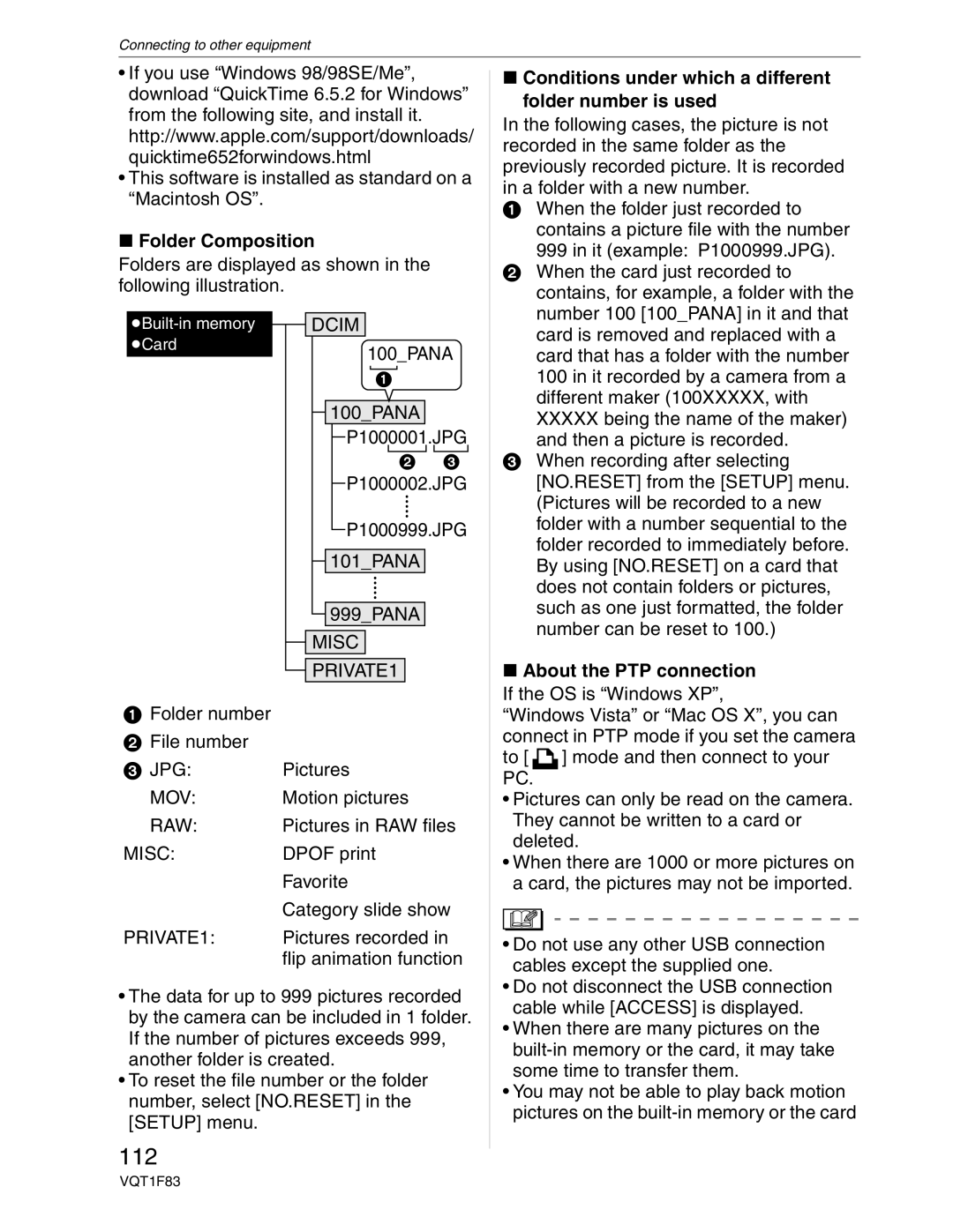 Panasonic DMC-FZ18 operating instructions 112, Folder Composition, Conditions under which a different folder number is used 