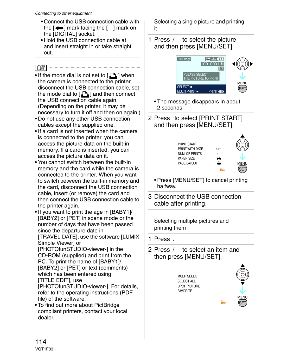 Panasonic DMC-FZ18 operating instructions 114, Press / to select the picture and then press MENU/SET 