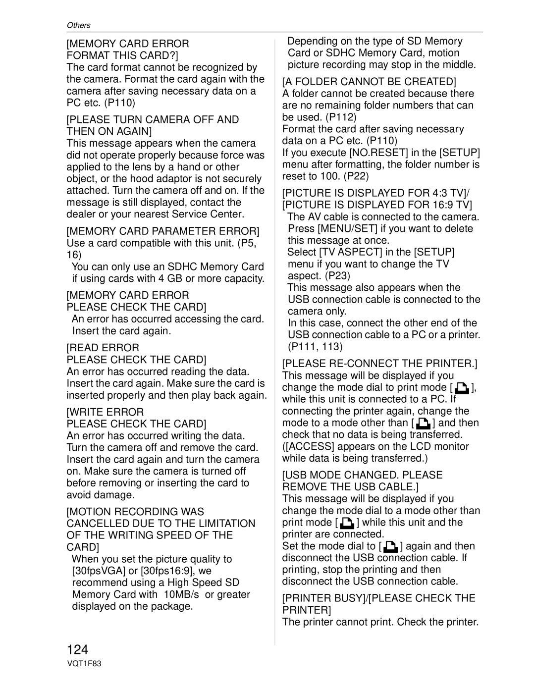 Panasonic DMC-FZ18 operating instructions 124 