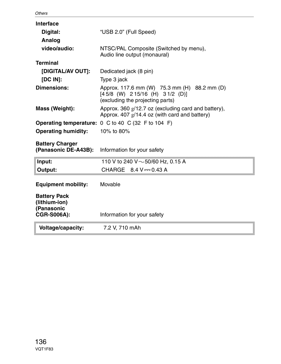 Panasonic DMC-FZ18 operating instructions 136, Digital/Av Out 