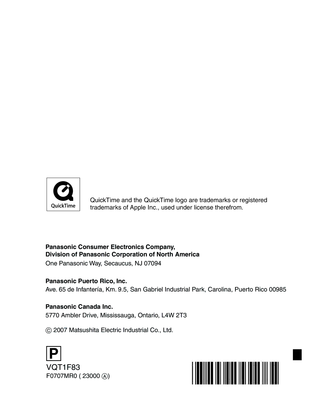 Panasonic DMC-FZ18 operating instructions Panasonic Puerto Rico, Inc, Panasonic Canada Inc 