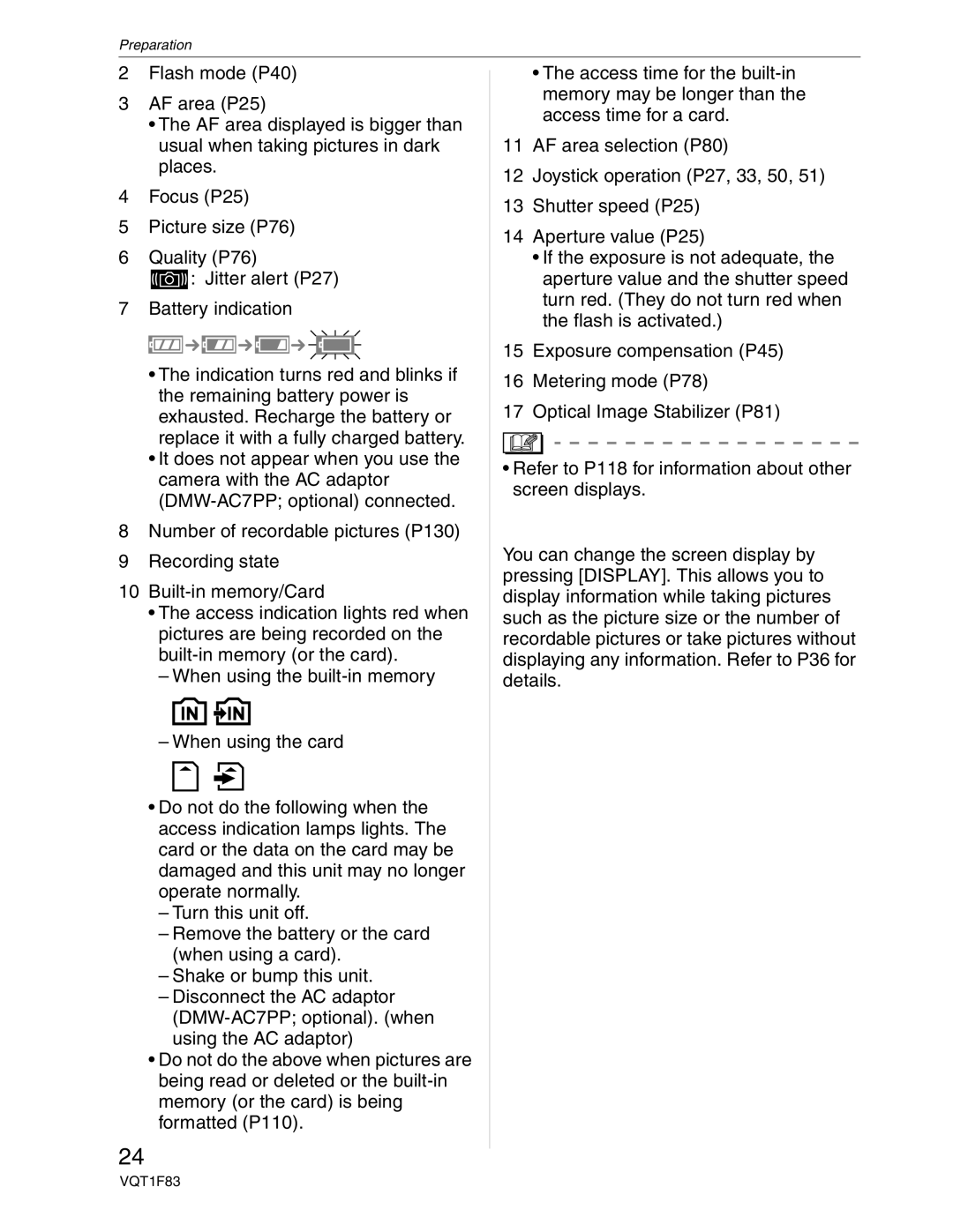 Panasonic DMC-FZ18 operating instructions Preparation 