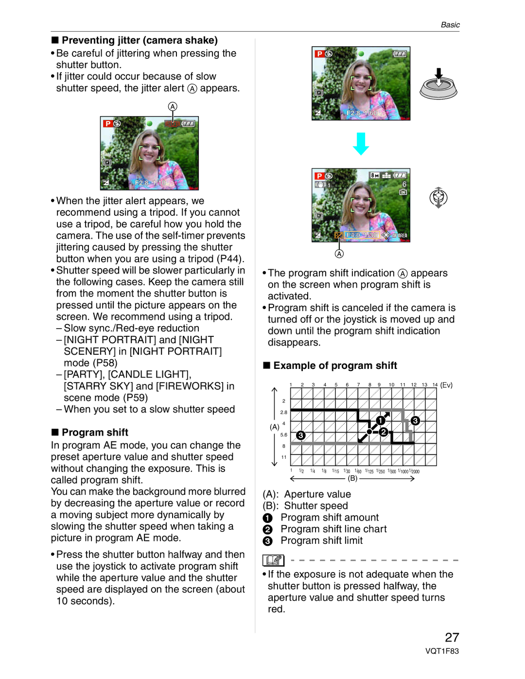 Panasonic DMC-FZ18 operating instructions Preventing jitter camera shake, Program shift, Example of program shift 