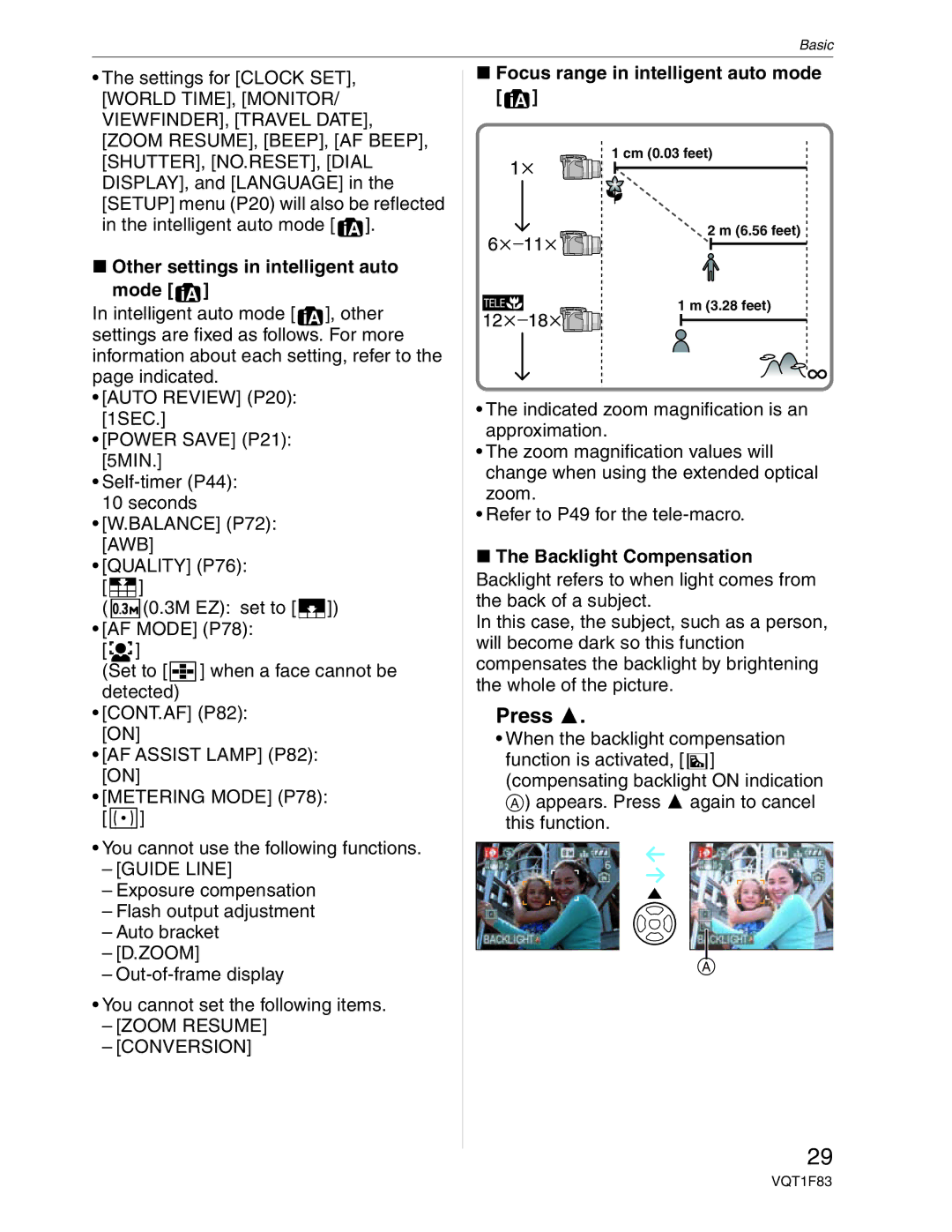 Panasonic DMC-FZ18 operating instructions Other settings in intelligent auto Mode, Focus range in intelligent auto mode 