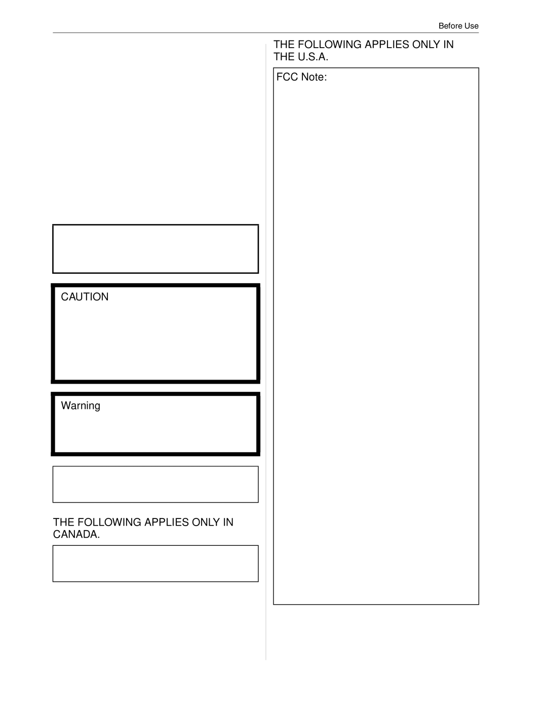 Panasonic DMC-FZ18 operating instructions Following Applies only in Canada, Following Applies only in the U.S.A, FCC Note 