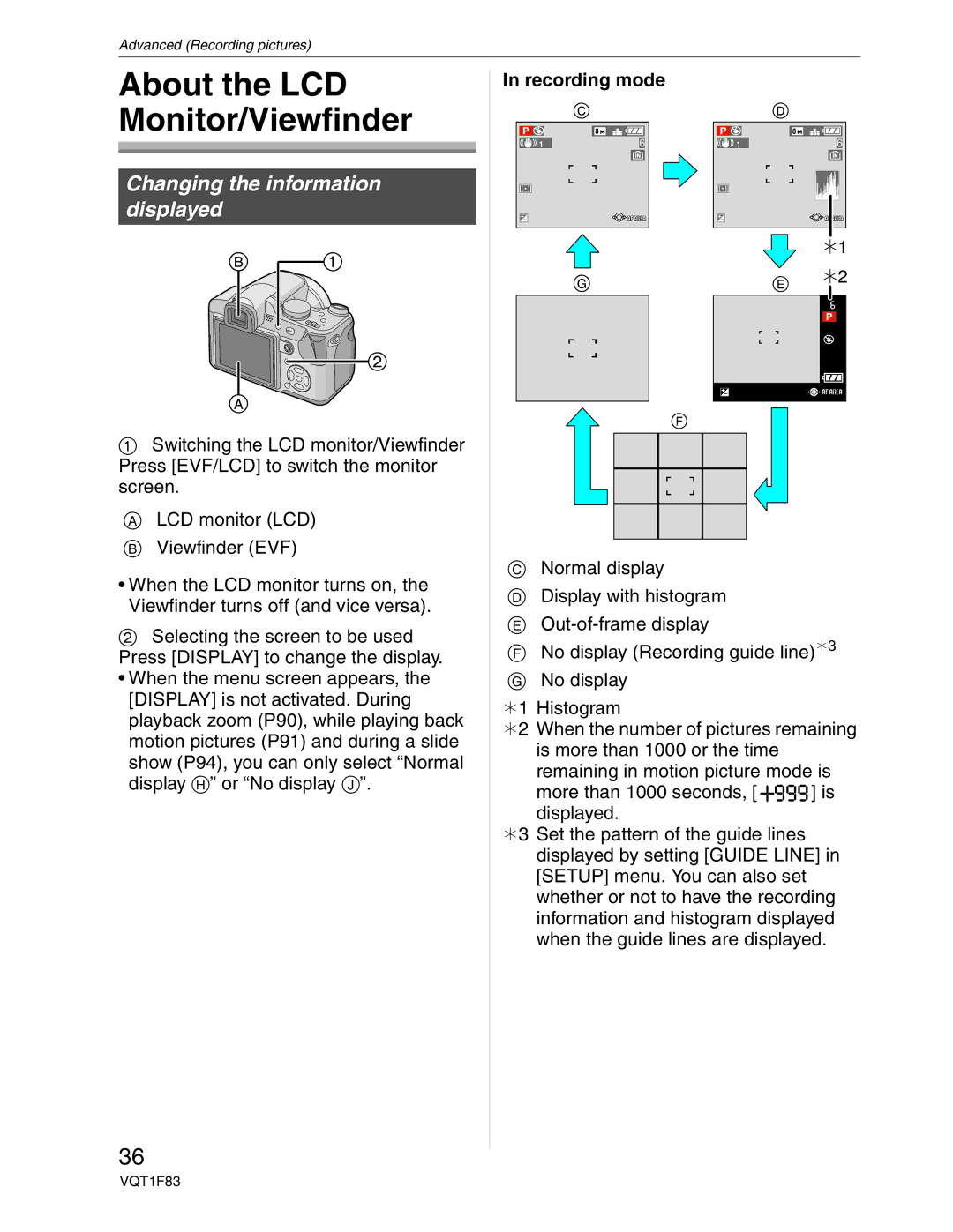 Panasonic DMC-FZ18 operating instructions About the LCD Monitor/Viewfinder, Recording mode 