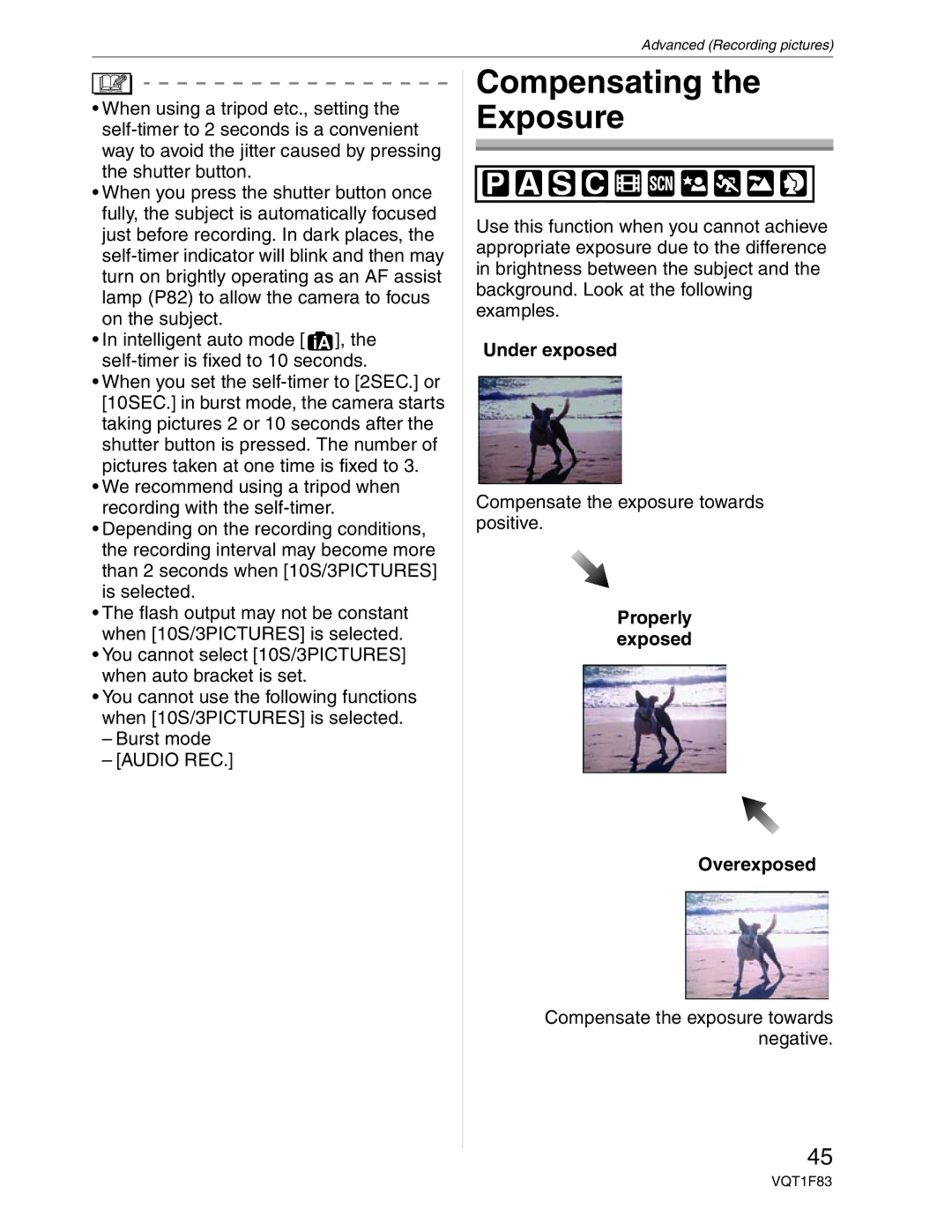 Panasonic DMC-FZ18 operating instructions Compensating the Exposure, Under exposed, Properly exposed Overexposed 