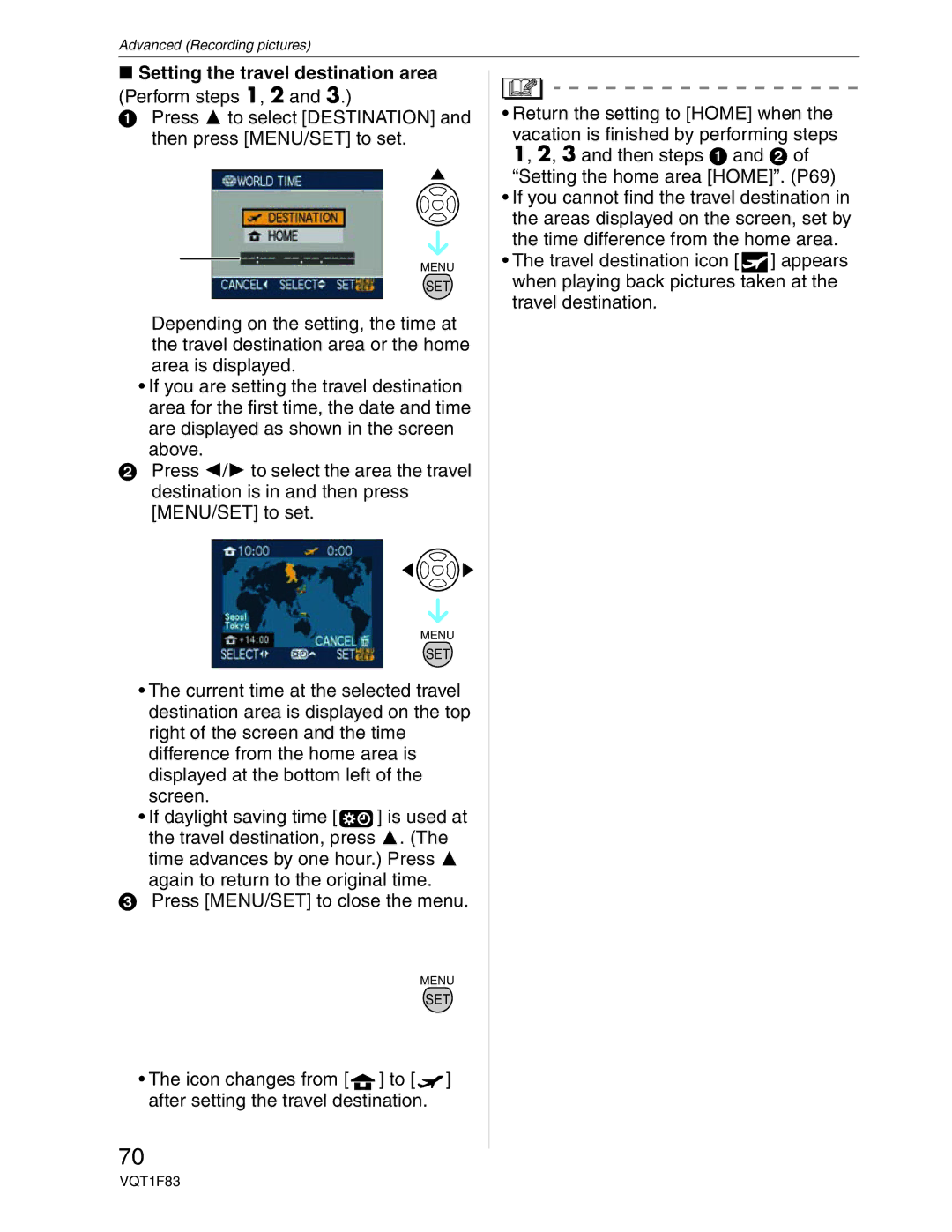 Panasonic DMC-FZ18 operating instructions Setting the travel destination area 