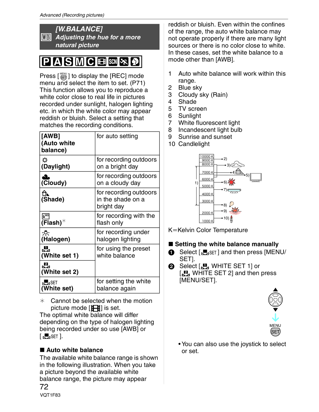 Panasonic DMC-FZ18 operating instructions Balance, Adjusting the hue for a more natural picture, Awb 