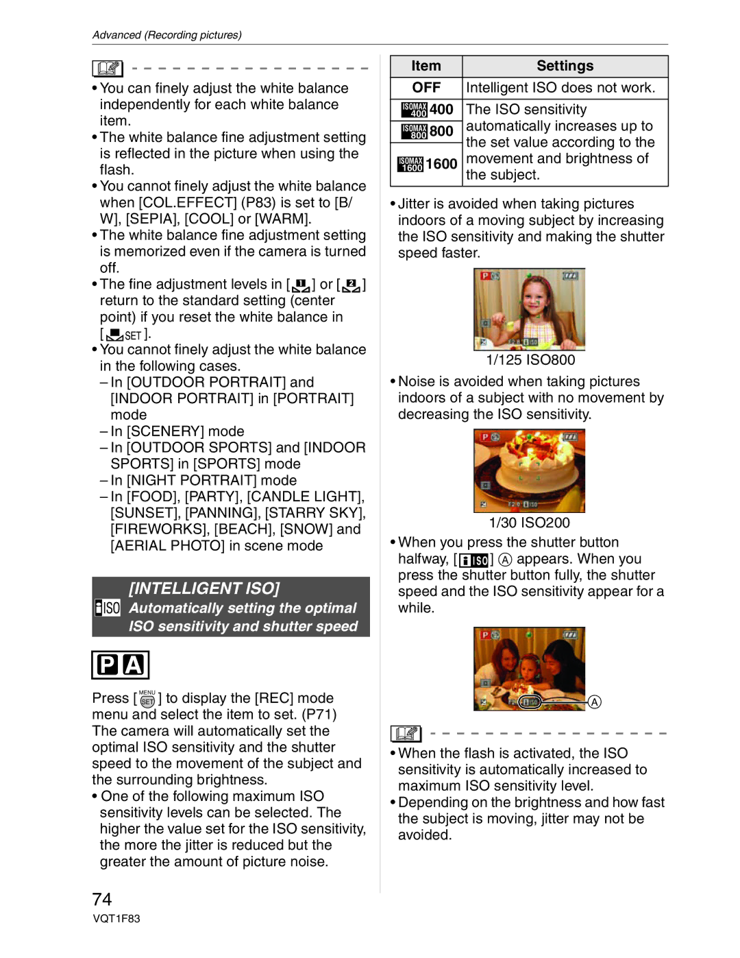 Panasonic DMC-FZ18 operating instructions Intelligent ISO, Off 