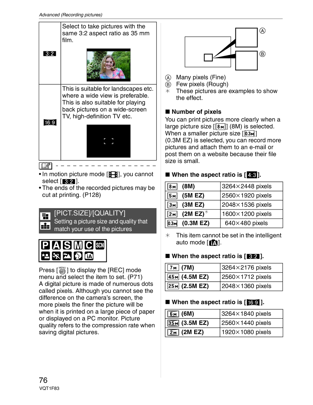 Panasonic DMC-FZ18 operating instructions Pict.Size/Quality 