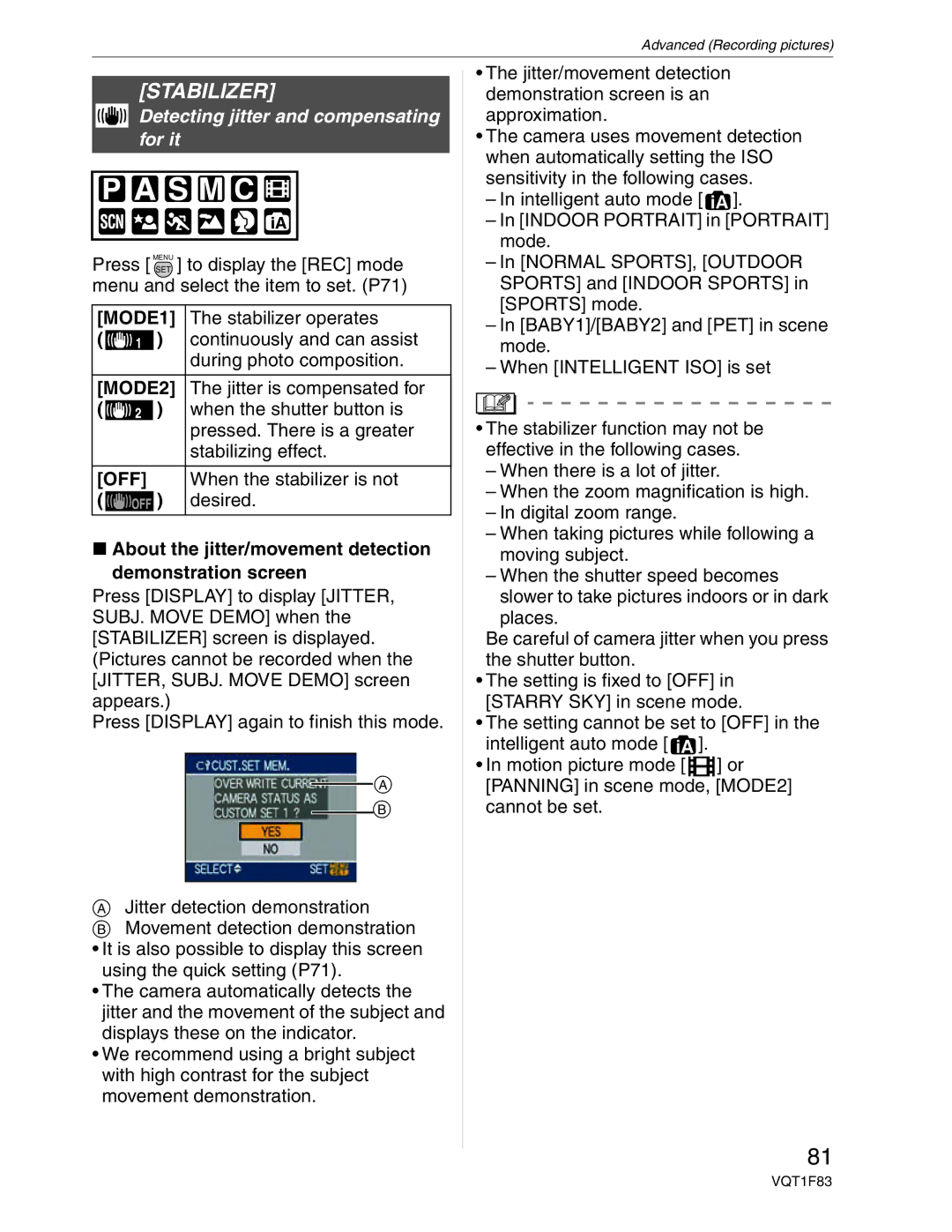 Panasonic DMC-FZ18 operating instructions Stabilizer, Detecting jitter and compensating for it 