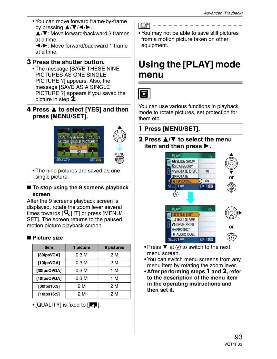 Panasonic DMC-FZ18 Using the Play mode menu, Press the shutter button, To stop using the 9 screens playback screen 