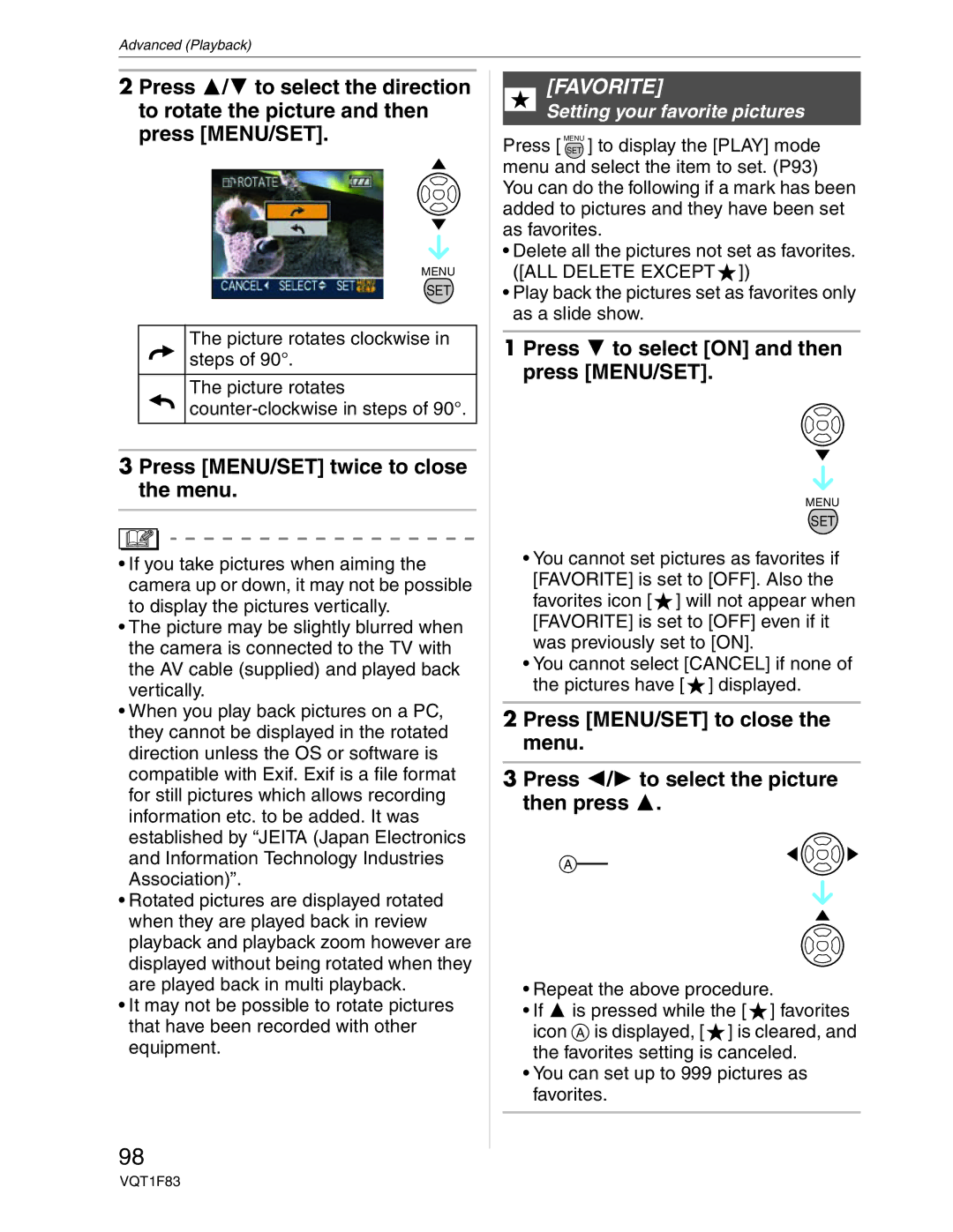 Panasonic DMC-FZ18 operating instructions Favorite, Setting your favorite pictures 