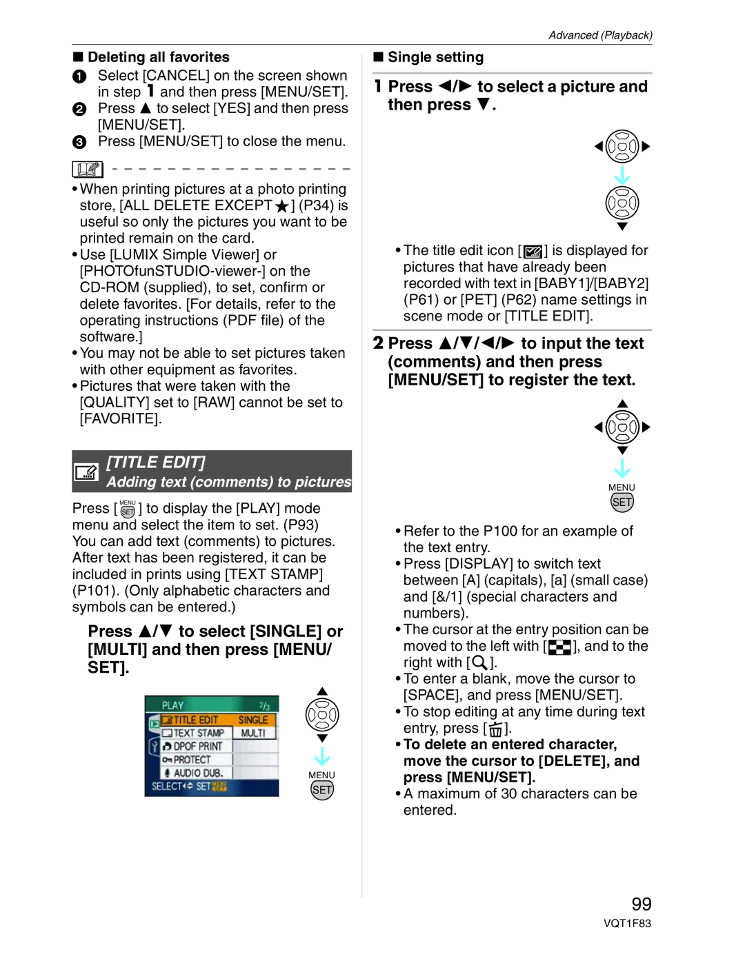 Panasonic DMC-FZ18 operating instructions Title Edit, Press / to select Single or Multi and then press MENU/ SET 