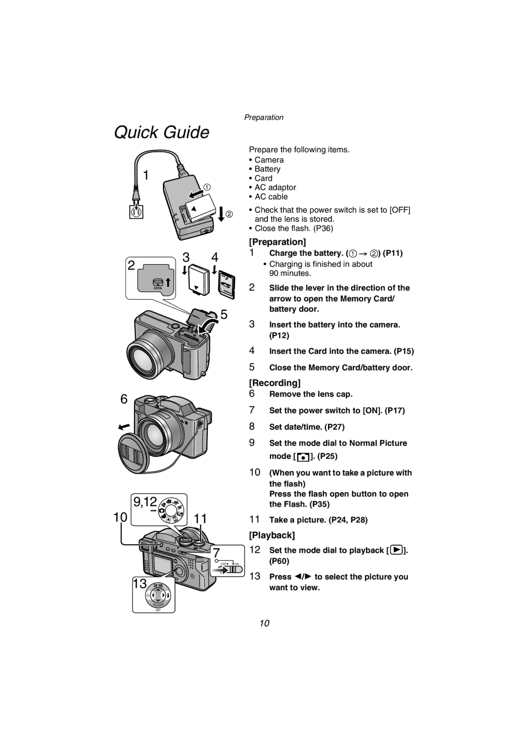 Panasonic DMC-FZ1PP operating instructions Quick Guide, Preparation 