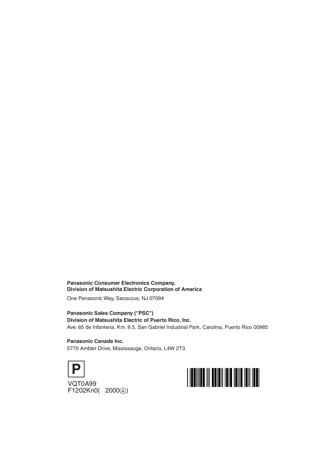 Panasonic DMC-FZ1PP operating instructions Panasonic Canada Inc 