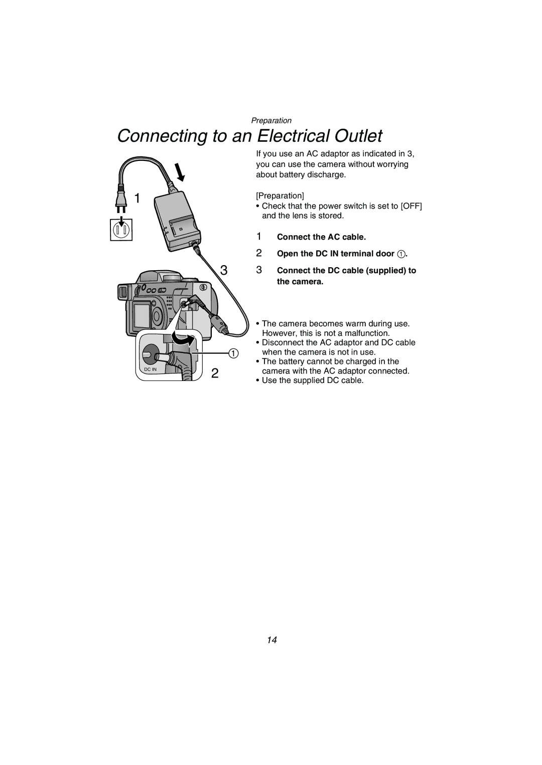 Panasonic DMC-FZ1PP operating instructions Connecting to an Electrical Outlet 