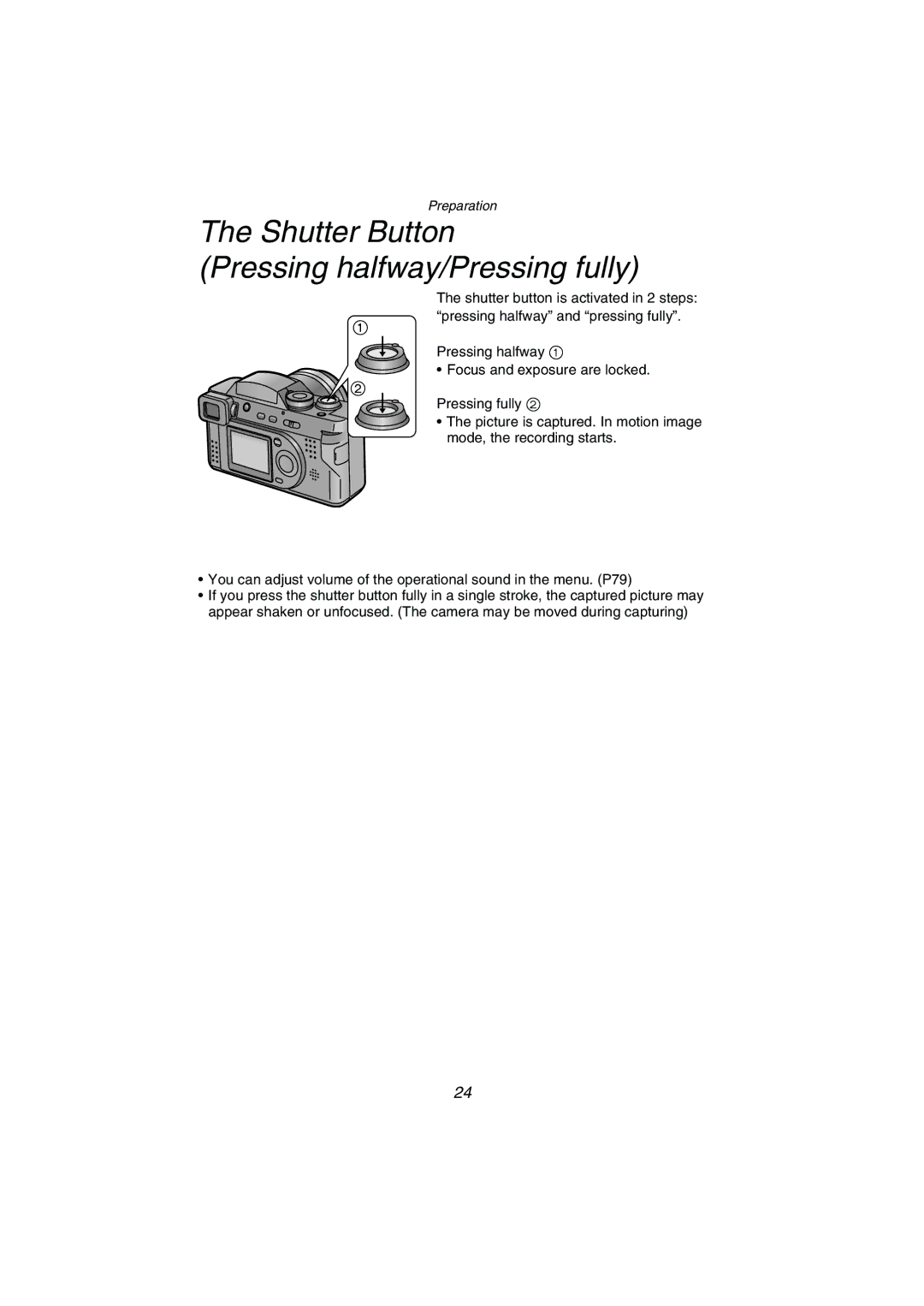 Panasonic DMC-FZ1PP operating instructions Shutter Button Pressing halfway/Pressing fully 